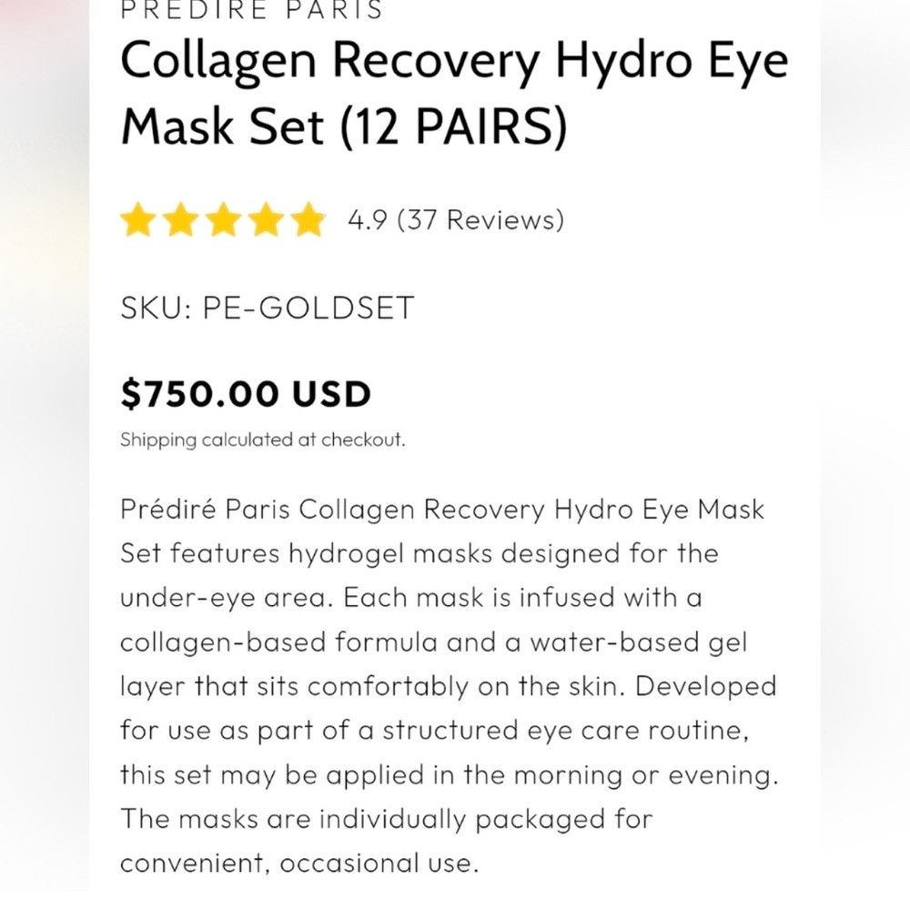 Predire Collagen Recovery Hydro Eye Mask Set  - 12 Pairs of Eyepatches $750 - Picture 4 of 4